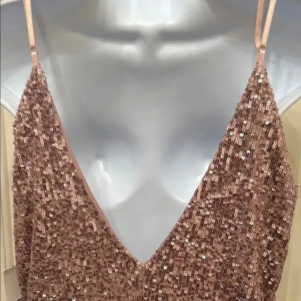 Emerald Sundae Pink Sequins Mini Cocktail Dress Padded Bra Adjustable Strap XXL